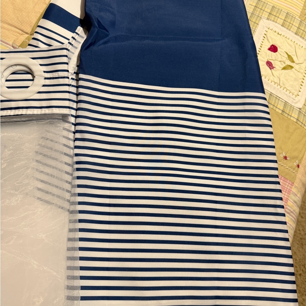 Navy and White Striped Shower Curtain‎ NEW